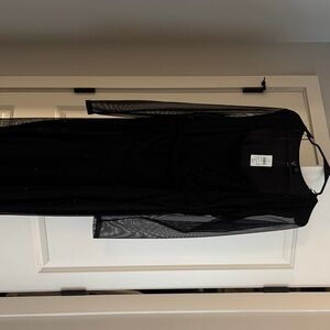 Black Formal Dress with Mesh Sleeves and Slit